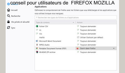conseil pour utilisateurs de  FIREFOX MOZILLA